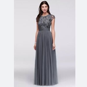 Viola Chan Beaded Gown Prom Long Dress With Tulle Skirt Grey Mpewter Women 8